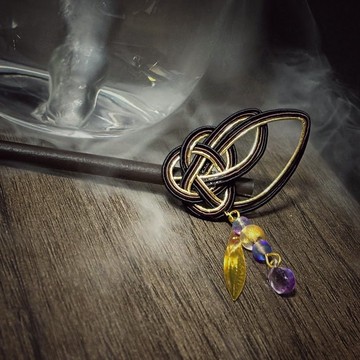 可客製 玄琥珀 水引結 日式髮簪 新中式