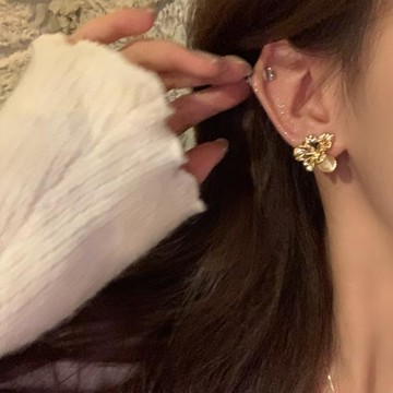法式復古金屬貓眼石立體花朵耳環女輕奢高級感小眾設計耳釘耳飾