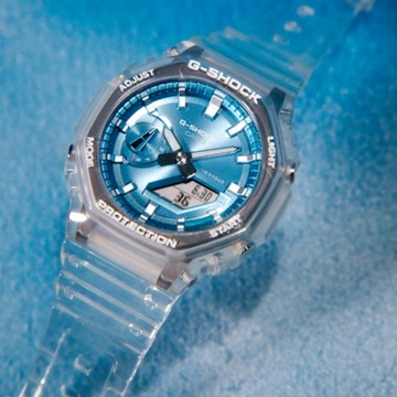 CASIO 卡西歐 G-SHOCK 閃耀色彩 酷炫半透明雙顯錶款 藍_GA-2100BM-7A2_45.4mm