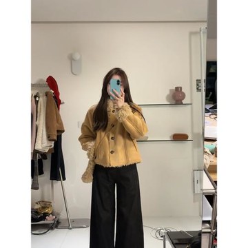 棕色短款皮毛一體羊羔絨外套女冬季2024新款小個子棉衣棉服超好看