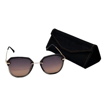 ALEGANT 法式浪漫流行拼接半框 UV400太陽眼鏡  花草蜂蜜色  143 x 143 x 58mm