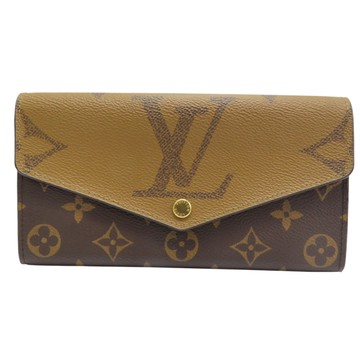 LOUIS VUITTON LV 路易威登 棕色 原花 Reverse Giant 帆布 Sarah 釦式長夾 M80726 【二手名牌BRAND OFF】