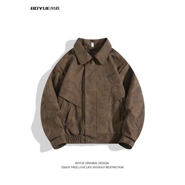 BOYUE帛躍扎染皮衣外套美式復古棕色短款機車帥氣高級感夾克男女