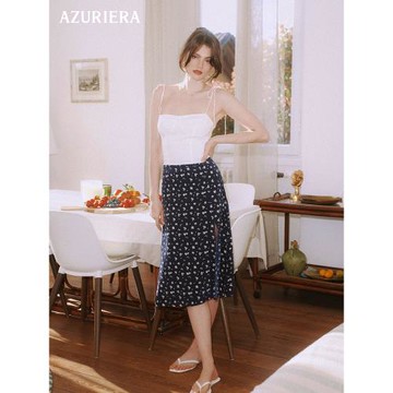 AZURIERA原創設計小眾短款純色上衣吊帶無袖時尚出游季白色衣服女