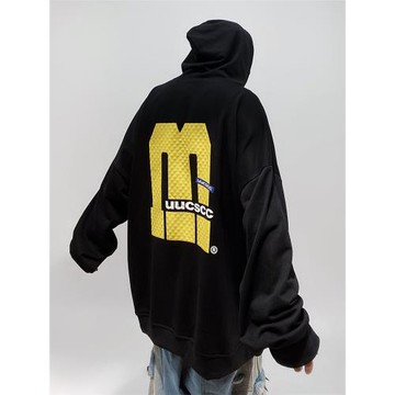 UUCSCC潮牌高街連帽衛衣美式嘻哈寬松oversize印花套頭帽衫外套男