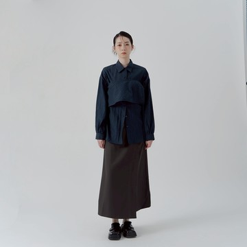 直條紋兩件式附裙簾襯衫-藍