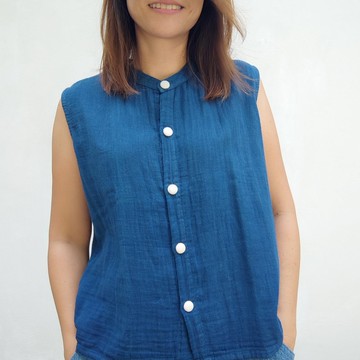 Grace White Blue - 靛藍色無袖襯衫