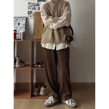 春秋日系復古休閑寬松針織馬甲毛衣男女學院風純色中性情侶背心潮