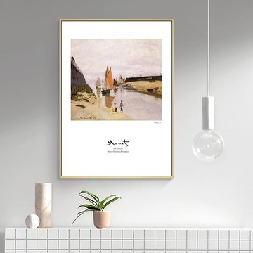 莫內‧乘船&港入口　名畫系列　裝飾掛畫　台灣製造 - C款－白框-70*90cm