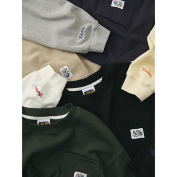 Battles 華夫格打底長袖T恤刺繡基礎多色美式休閑簡約百搭