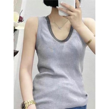 清倉內搭修身顯瘦美麗諾羊毛背心簡約時尚重工珠鏈高彈坑條吊帶