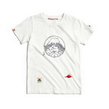 江戶勝 日系 男裝 富士山 青海波LOGO短袖T恤(米白色) #上衣