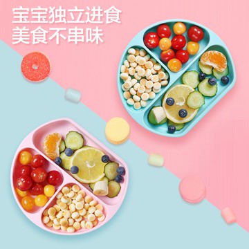 兒童分隔餐盤 寶寶餐盤吸盤式兒童童硅膠吸管碗分格盤卡通學吃飯訓練勺餐具套裝『XY23348』