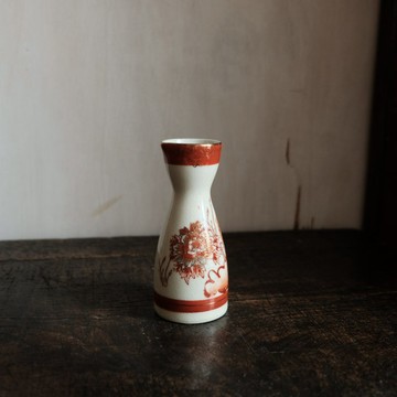 孔雀與芍藥◆亦可作花瓶。九谷燒 花鳥文赤繪金彩德利 酒器 工藝品 岳山 昭和懷舊 居家擺飾