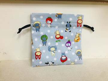 簡易束口袋-藍灰色喵喵變裝趣