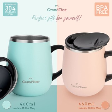 【GrandTies】滑蓋式460ML真空不鏽鋼保溫杯/馬克杯-限定雙色任選
