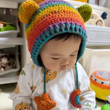 材料包🍋手工diy鉤針毛線編織小熊護耳帽材料包秋冬保暖可愛帽子自制送人鉤針手工藝 毛線編織帽子手做冬天帽子交換禮物