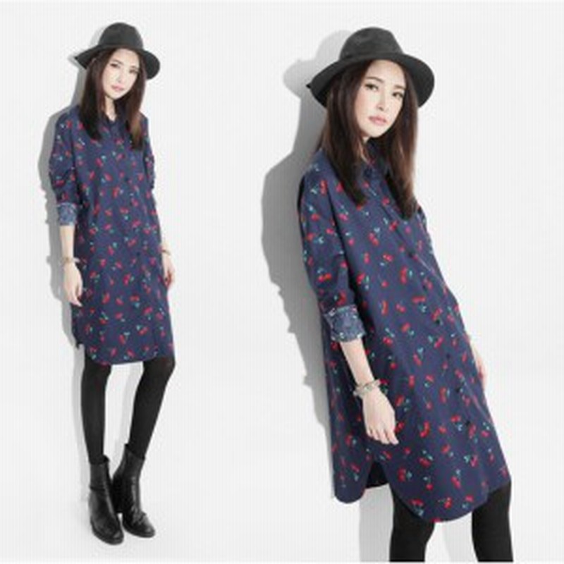 シャツワンピース ひざ丈 ロングシャツ プリント さくらんぼ柄 チェリー柄 羽織り 薄手 春 トレンド 大人可愛い 通勤 オフィス お出かけ 通販 Lineポイント最大1 0 Get Lineショッピング