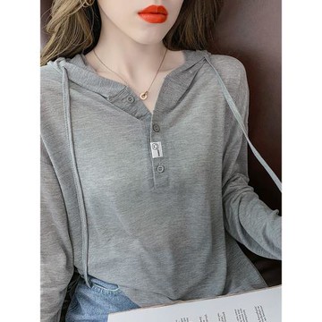 抽繩連帽防曬衣女春秋季歐貨薄款冰絲空調衫修身顯瘦長袖T恤上衣