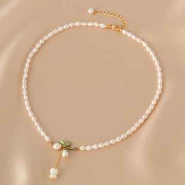 何先生天然珍珠項鏈女小眾設計輕奢高級仙氣鈴蘭花朵頸鏈鎖骨鏈