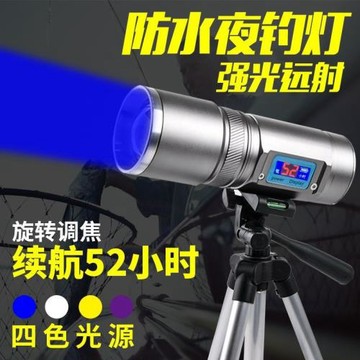 釣魚燈夜釣燈燈強光大功率亮藍光紫光臺釣變焦手電筒