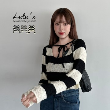 限時下殺/溫柔系前後兩穿橫紋針織上衣３色【A01250860】