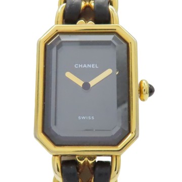 CHANEL 香奈兒 Premiere M 石英腕錶 黑色錶盤 鍍金 皮革錶帶 【二手名牌BRAND OFF】