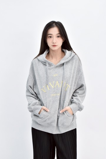 (XL) harper棉質刺繡帽t灰色長袖上衣