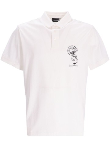 Emporio Armani - Lunar New Year-print polo shirt - men - Cotton/Lyocell - M - White