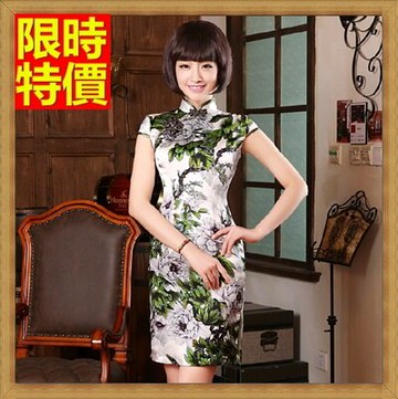 旗袍真絲短禮服-唐裝富貴牡丹改良式修身連身裙68p27【獨家進口】【米蘭精品】