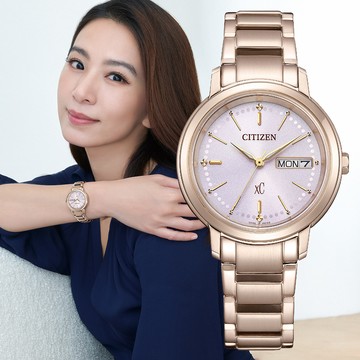 CITIZEN 星辰 xC 情人節推薦款光動能粉紅漸層氣質腕錶/櫻花粉紅金/32.5mm/EW2426-54X