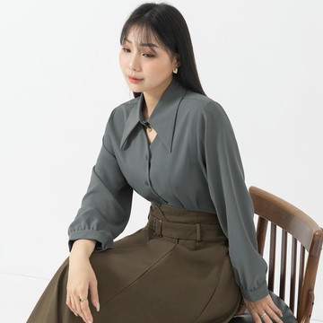 設計款鏤空尖領長袖襯衫 MISS