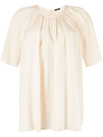 JOSEPH - pleated short-sleeve top - women - Viscose/Cotton/Cotton - 34 - Neutrals