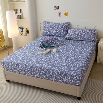 Crocodile 鱷魚 急凍瞬涼印花 涼感紗床包枕套組 E款  藍色  雙人  薄床包 + 薄枕套 2個