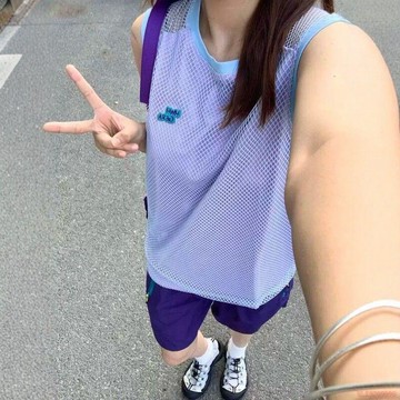 桃園出貨✨紫色多巴胺運動背心夏季假兩件網眼鏤空透氣無袖t恤速幹羽毛球服