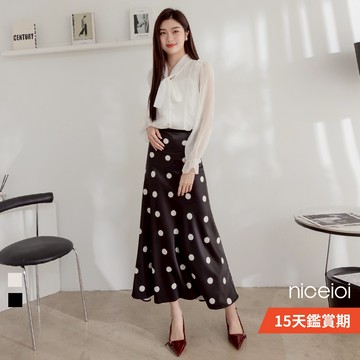 niceioi【特惠】飄逸長裙 波點裙 日常穿搭 2色 [點點樂章光澤包臀傘襬長裙] 女裝 5D53F021