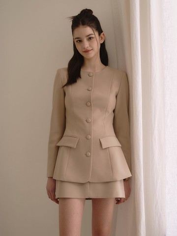 RACHEL Button Jacket Skirt Set [Deep Beige]