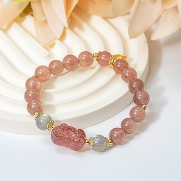 鴻運貔貅 | 草莓晶/拉長石