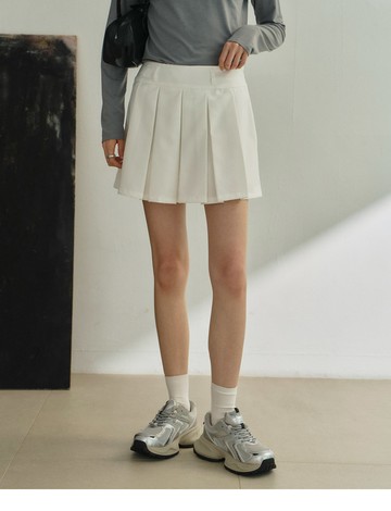 青春洋溢百褶短裙(白色)-女