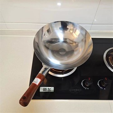 不銹鋼炒鍋加厚圓底廚師鍋酒店木柄炒菜鍋爆炒猛火燃氣灶廠家直銷
