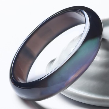 稀有級-冰種彩虹眼黑曜石手鐲女款 凈透黑曜巖手鐲首飾