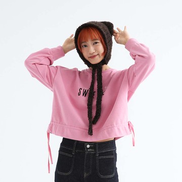 Pink*英文字繡下抽繩長袖上衣 (2色) X4305LG 治裝激推