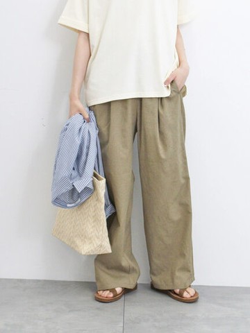 涼感鬆緊腰綁帶休閒寬褲(FG46L0F1780) - Samansa Mos2 blue