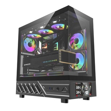 darkFlash DS950V 全景玻璃 ATX電腦機殼-黑(內建ARGB風扇*6/TYPE-C/6吋顯示螢幕)