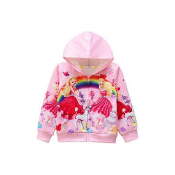 女童長袖連帽拉鏈春秋外套中小童上衣數碼印花芭比公主歐美風跨境