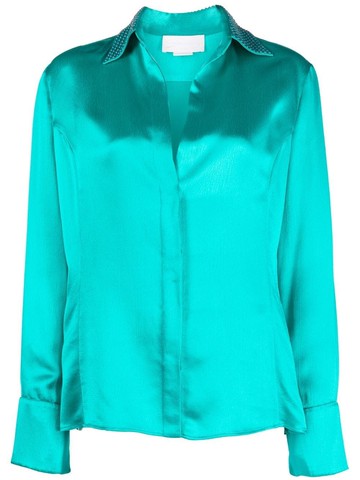 Genny - stud-embellished satin shirt - women - Viscose - 48 - Blue