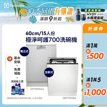 Electrolux 伊萊克斯 極淨呵護700 全嵌式/獨立式 洗碗機 (EBF7531SBA/EFF7591SXA )