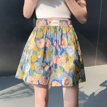 💥下殺價💥 莫奈油畫碎花闊腿短褲 女胖MM大碼爆款夏季高腰a字版休閑外穿熱褲