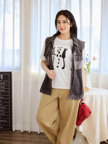 手繪貓咪印花休閒短袖上衣