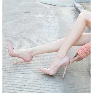 歐洲站2023新款春季超高跟鞋細跟12cm黑色10cm裸色尖頭小清新女鞋